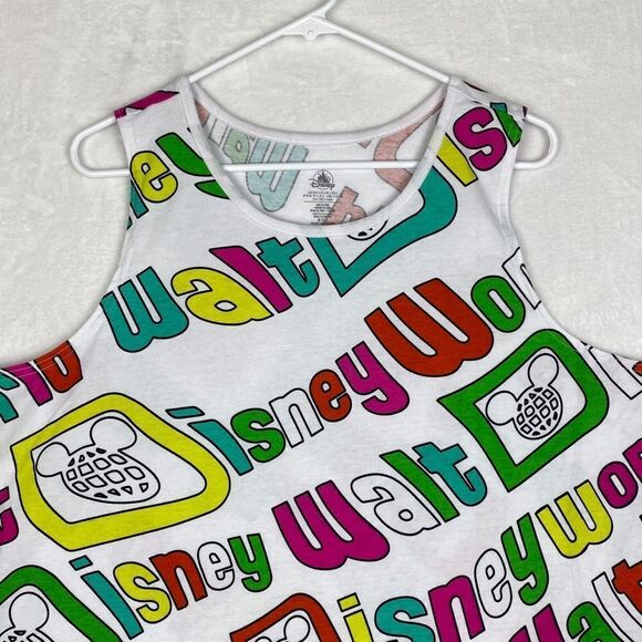 Disney Tank Top Adult Large White Multicolor Disney World Print Sleeveless Top - Picture 3 of 10